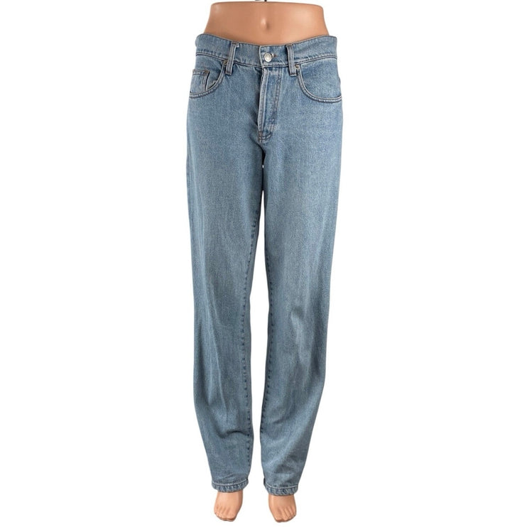 Women's Light Blue High Rise Relaxed Straight Palazzo Mom Denim Jeans Pants 40