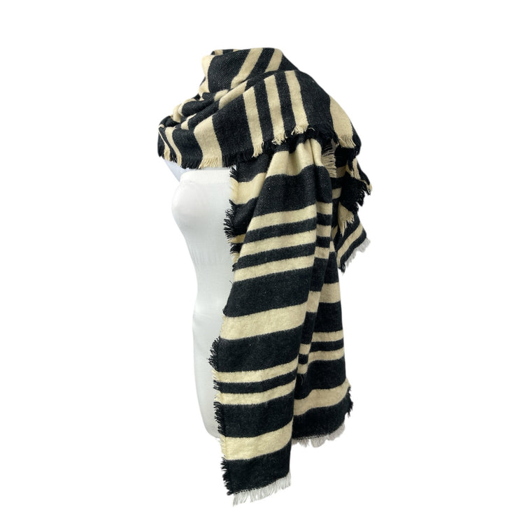 Merona Women's Black Cream Striped Fringe Warmer Winter Wrap Neck Scarf OS
