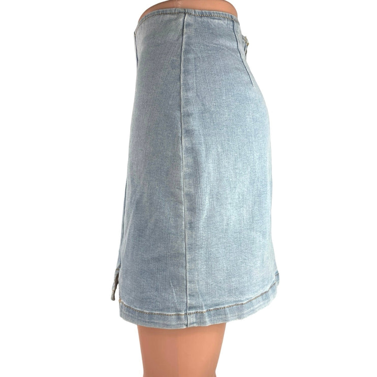 Wild Fable Blue Light Wash High Waist Mini Side Slit Denim Jean Skirt Size 4