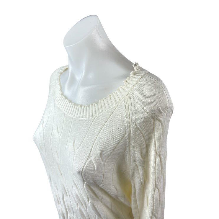 Minnierose Women's White Cable Knit Round Neck Long Sleeve Sweater Top Size M