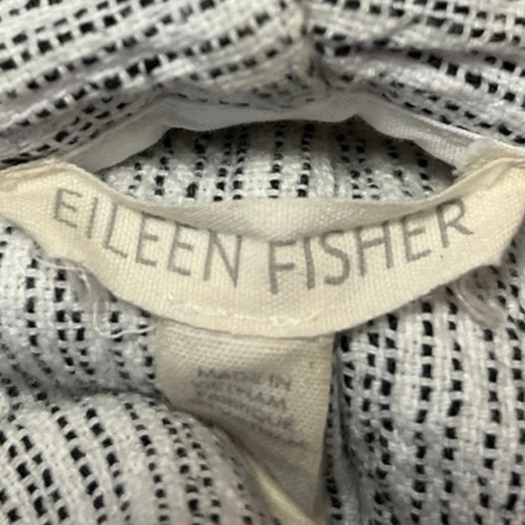 Eileen Fisher Women's Gray Black Striped Pocket Open Cardigan Sweater Top Size S