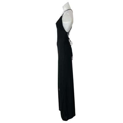 Peppermayo Beki Beaded Mesh Black Sleeveless V Neck Crossback Maxi Dress Size 4