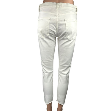Agolde Women's White Skinny Frayed Hem Mid Rise Trousers Denim Jeans Pants 28