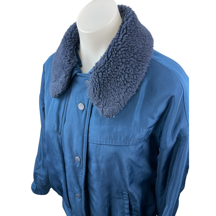 Urban Outfitters Eleanor Blue Faux Fur Collar Long Sleeve Bomber Coat Jacket M