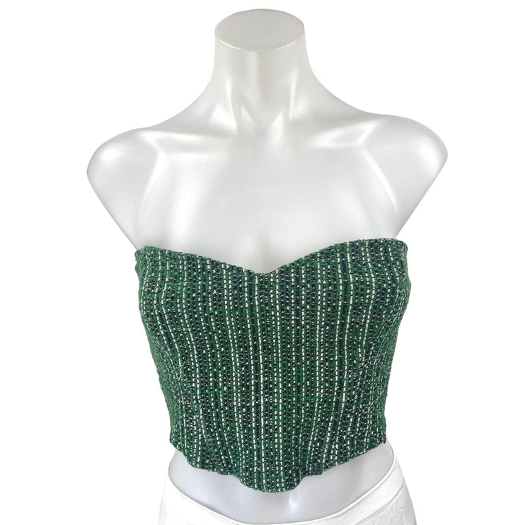 Zara Green Tweed Sleeveless Strapless Cami Bandeau Crop Corset Tank Top Size S