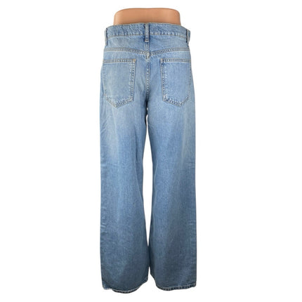 Zara Women's Blue Light Wash High Waisted Wide Leg Baggy Denim Jeans Size 4