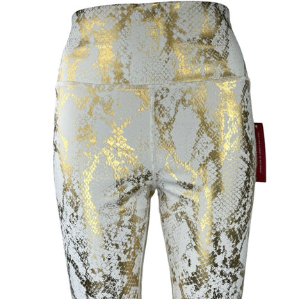 NEW Carbon38 Gold Metallic Animal Snake Skin Print Athletic Leggings Pants Sz L