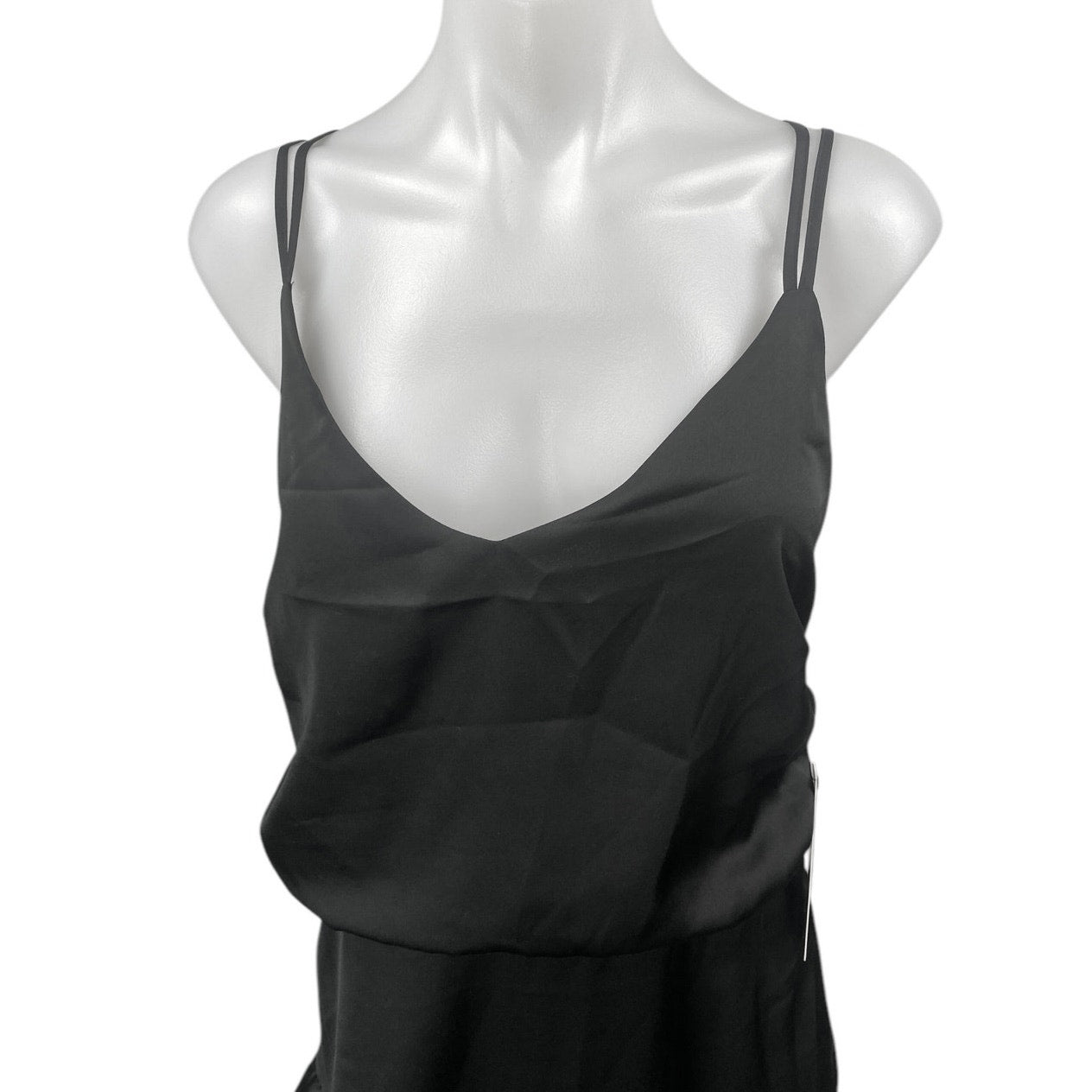 NEW Lulus Black Silky Satin Sleeveless Ruffle Cami Camisole Mini Tank – Brie