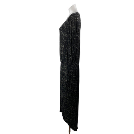 Anthropologie Everleigh Black Scoop Neck Long Sleeve Blouson Midi Dress Size S