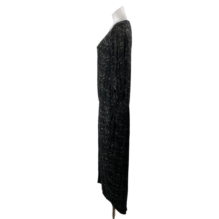 Anthropologie Everleigh Black Scoop Neck Long Sleeve Blouson Midi Dress Size S
