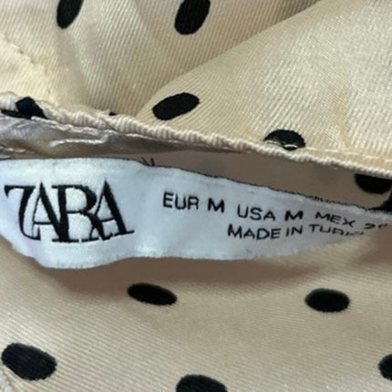 Zara Yellow Black Polka Dots Crew Neck Long Sleeve A Line Maxi Dress Size M