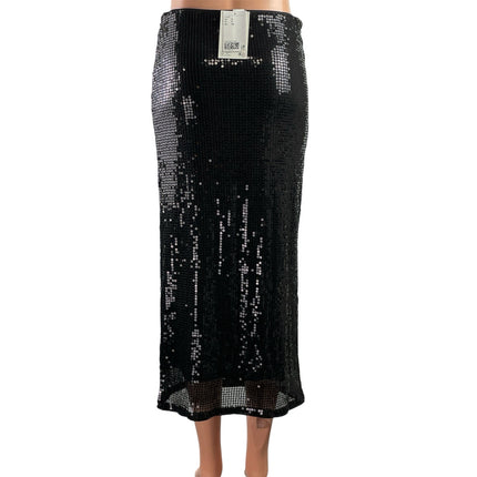 NEW H&M Women's Black Sequin Embellished Mid Rise Midi Straight Pencil Slirt S