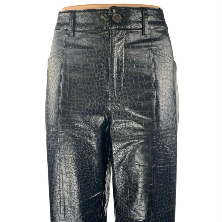 A New Day Women's Black Croc Faux Leather Vegan Wide Leg Trousers Pants Size 8