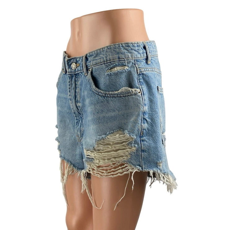 Zara Women's Blue Distressed High Rise Ripped Cut Off Denim Jean Shorts Size 10