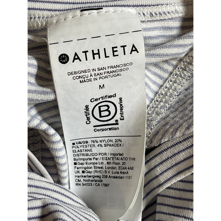 Athleta Women's White Striped Crew Neck Short Sleeve Sports Tee T-Shirt Top Sz M