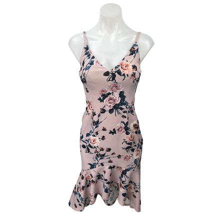 AQUA Pink Multi Floral Sleeveless Ruffle V Neck Stretch Mini Sheath Dress Sz XS