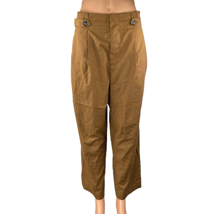Commense Women's Brown High Waisted Pleated Straight Tapered Trousers Pants Sz M