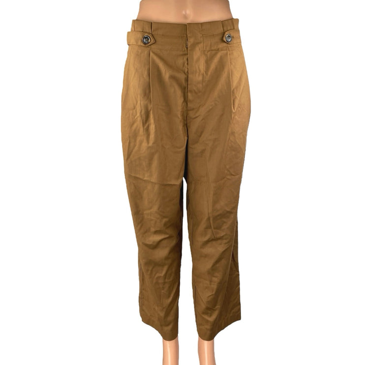 Commense Women's Brown High Waisted Pleated Straight Tapered Trousers Pants Sz M