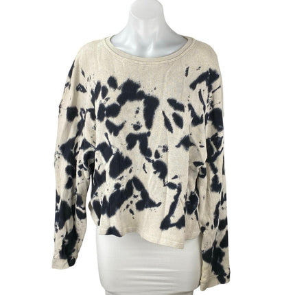 Zara Women's Cream Black Tie Dye Crewneck Long Sleeve Sweatshirt Sweater Top S