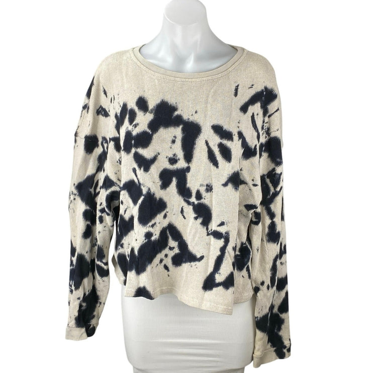 Zara Women's Cream Black Tie Dye Crewneck Long Sleeve Sweatshirt Sweater Top S