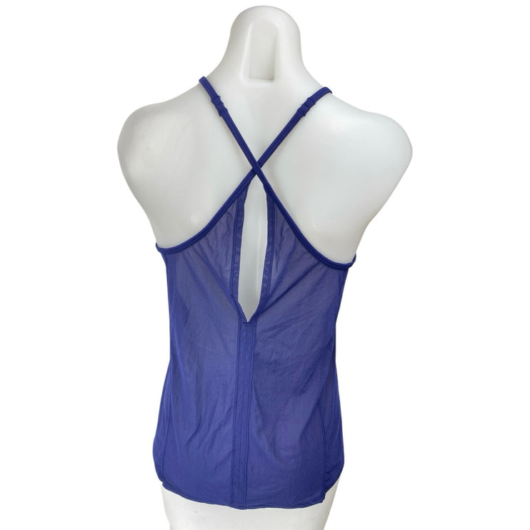 Lululemon Women's Blue Mesh Sheer Sleeveles Crossback Fitness Gym Tank Top Sz 4
