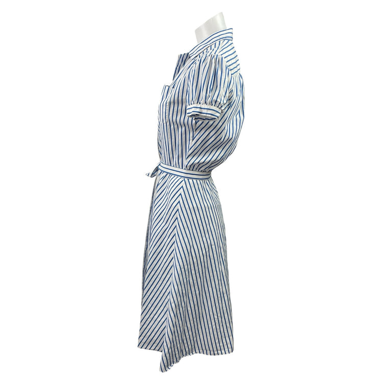 Ralph Lauren Rugby Blue Striped Short Sleeve Tie Waist Mini Shirt Dress Size 2