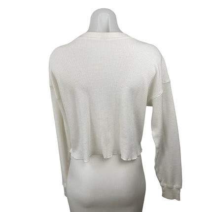 Aritzia TNA Womens White Waffle Knit Long Sleeve Thermal Sweater Crop Top Size S