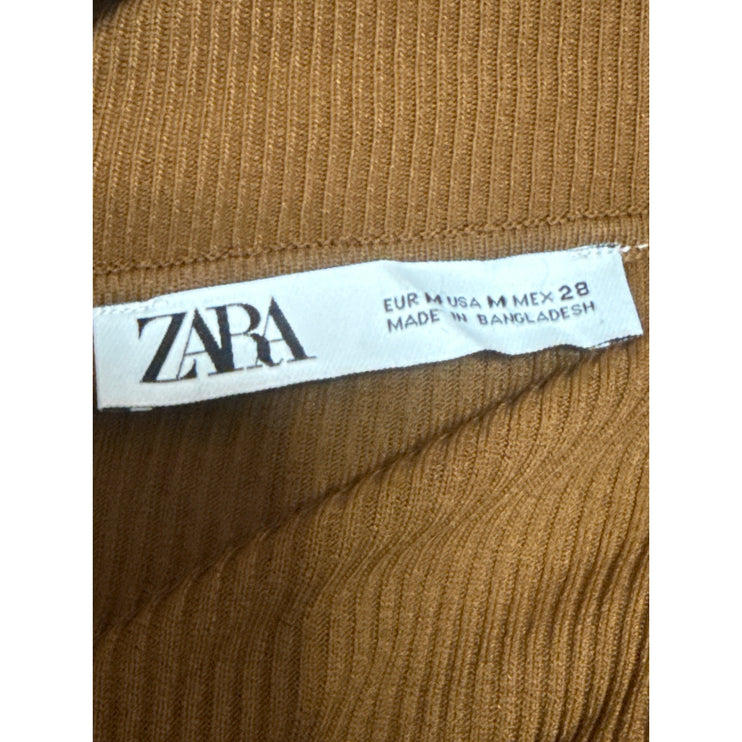 Zara Women's Brown Sleeveless Turtleneck Ribbed Knit Tank Sweater Top Size M