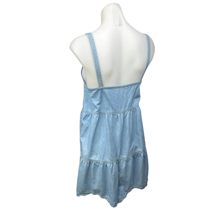 Z Supply Daniela Blue Chambray Square Neck Strap Tiered Denim Jeans Dress Sz XS