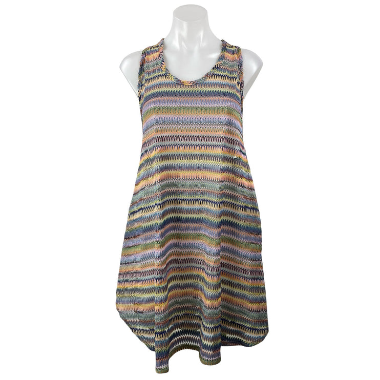 Elif Women's Multicolor Striped Rainbow Boho Racerback A Line Tank Mini Dress M