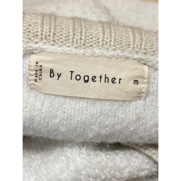 By Together Cream Beige Fleece Long Sleeve Knit Polo Sweatshirt Sweater Top Sz M