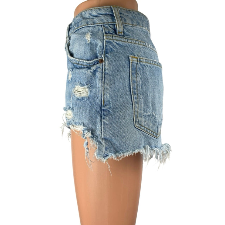 Zara Women's Blue High Waist Distressed Raw Hem Mini Cutoff Denim Jeans Shorts 4