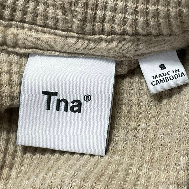 Aritzia TNA Tan Waffle Knit Thermal Full Zip Cropped Hoodie Hooded Sweatshirt S
