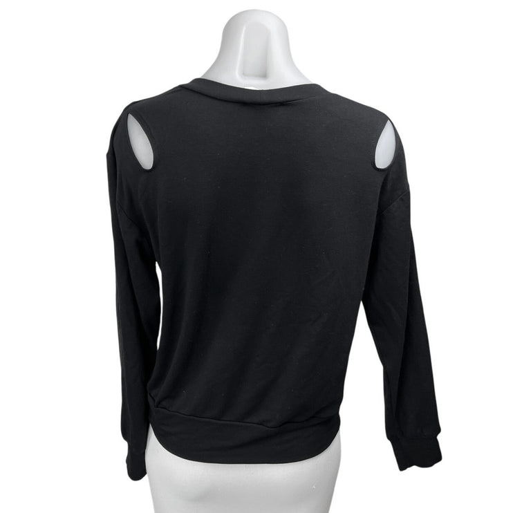 LNA Women's Black Long Sleeve Cutout Crew Neck Sweater Sweatshirt Top Size XS