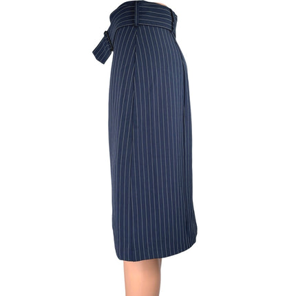 Banana Republic Blue Pin Striped Belted Slit Knee Length Straight Pencil Skirt 0