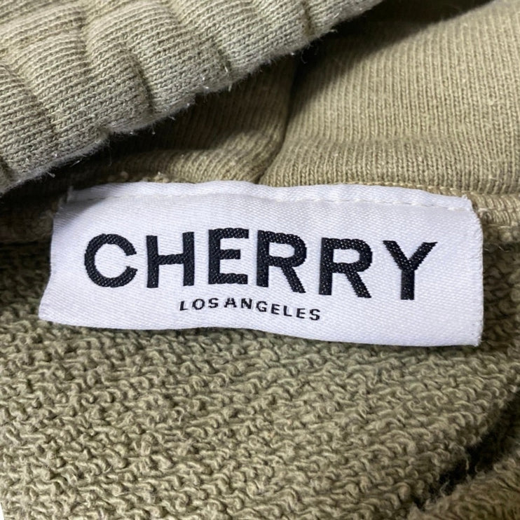 Cherry LA Green Striped Logo Print Cotton Hooded Hoodie Sweatshirt Top Size XL