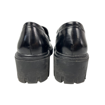 Crown Vintage Women's Black Leather Slip On Chunky Platform Loafer Shoes Sz 7.5