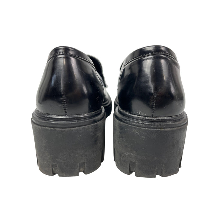 Crown Vintage Women's Black Leather Slip On Chunky Platform Loafer Shoes Sz 7.5