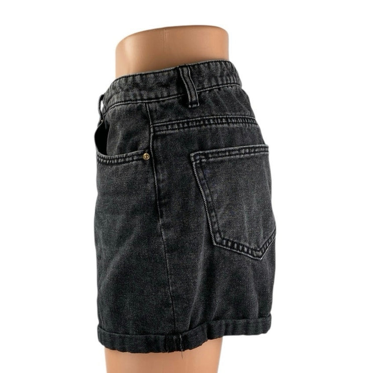ONLY Women's Black High Rise Cuffed Boyfriend Skater Denim Jean Shorts Size S
