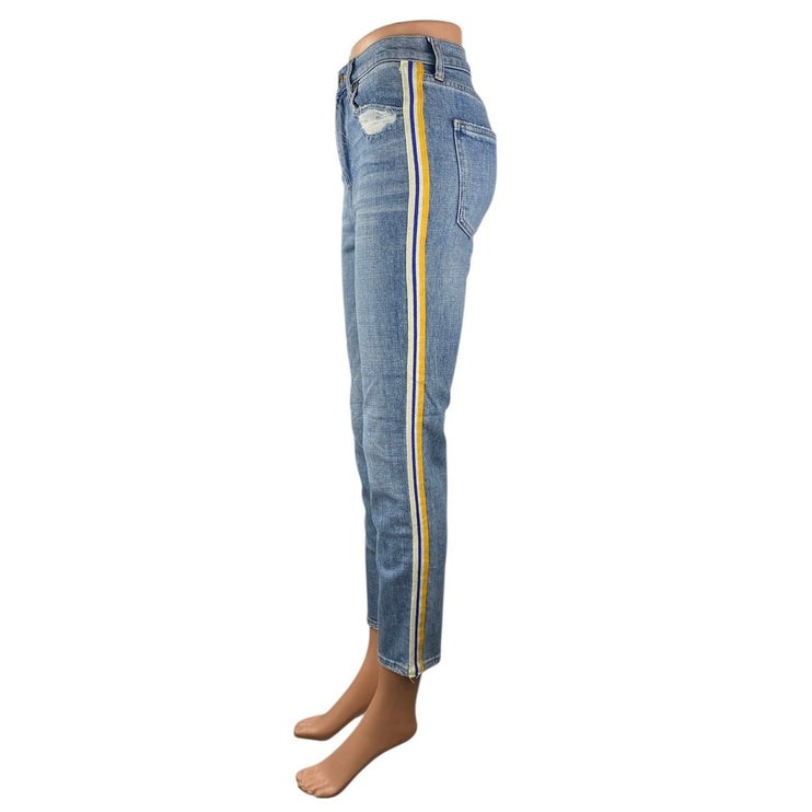 Pistola Blue High Rise Side Stripe Distressed Crop Cigarette Denim Jeans Size 27