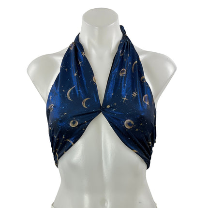 NEW Beach Riot Jessica Blue Celestial Moon Star Halter Bikini Top Swimwear Sz L