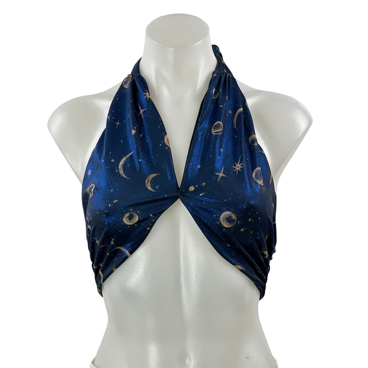 NEW Beach Riot Jessica Blue Celestial Moon Star Halter Bikini Top Swimwear Sz L