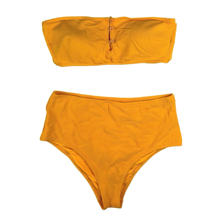 Aerie Orange Strapless Bandeau High Waist Bikini Beach Swimsuit 2 Piece Set Sz M