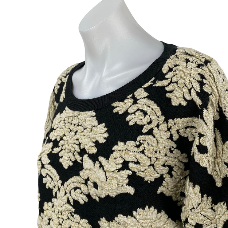 Pull & Bear Women's Black Cream Tapestry Floral Long Sleeve Knit Sweater Top XL
