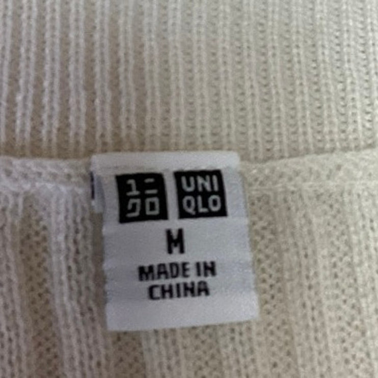 Uniqlo Women's White 100% Wool Knitted Short Sleeve Crew Neck Sweater Top Size M