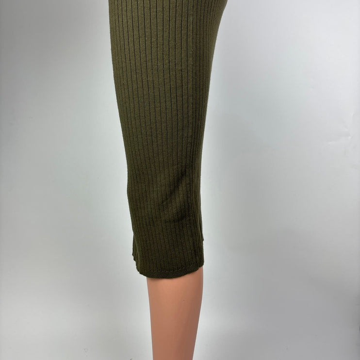 Forever 21 Olive Green Cotton Sweater Rib High Waist Midi Pencil Skirt Size S