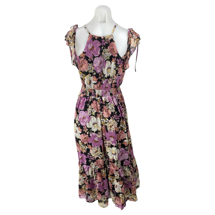 NEW Lulus Women's Multicolor Floral Smocked Cold Shoulder Midi A-Line Dress Sz S