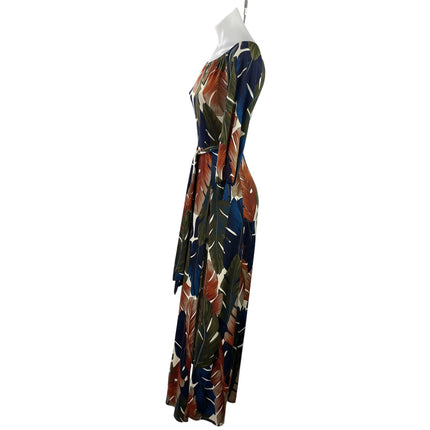Fashion Nova Night Moves Women's Multicolor Long Sleeves Tropical Maxi Dress XS