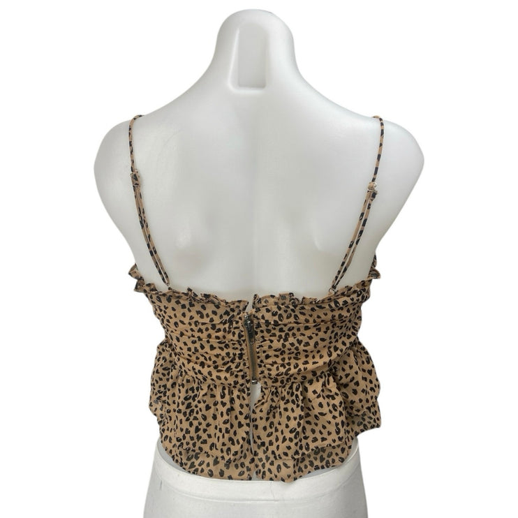 Cotton Candy LA Brown Leopard Print Sleeveless Peplum Camisole Crop Tank Top S