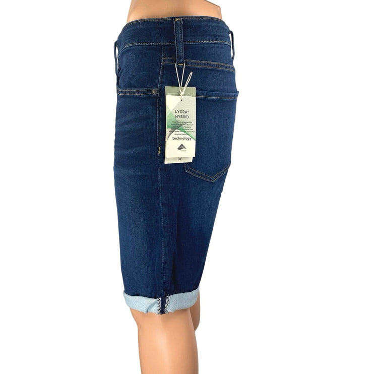 NEW H&M Men's Blue Dark Wash Cuffed Regular Bermuda Denim Jean Shorts Size 34